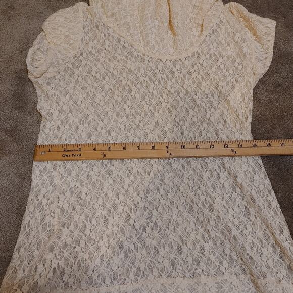 Cache Vintage Size Large L Stretchy See Through Lace Dress Ivory Light Sheer - Picture 8 of 9